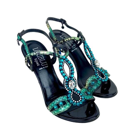 LORIBLU Jeweled Leather Sandals Heels - Made in Italy - $570. - Picture 3 of 16